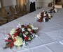 Red & White oval Table Centers, Donneraile Room, The Grove